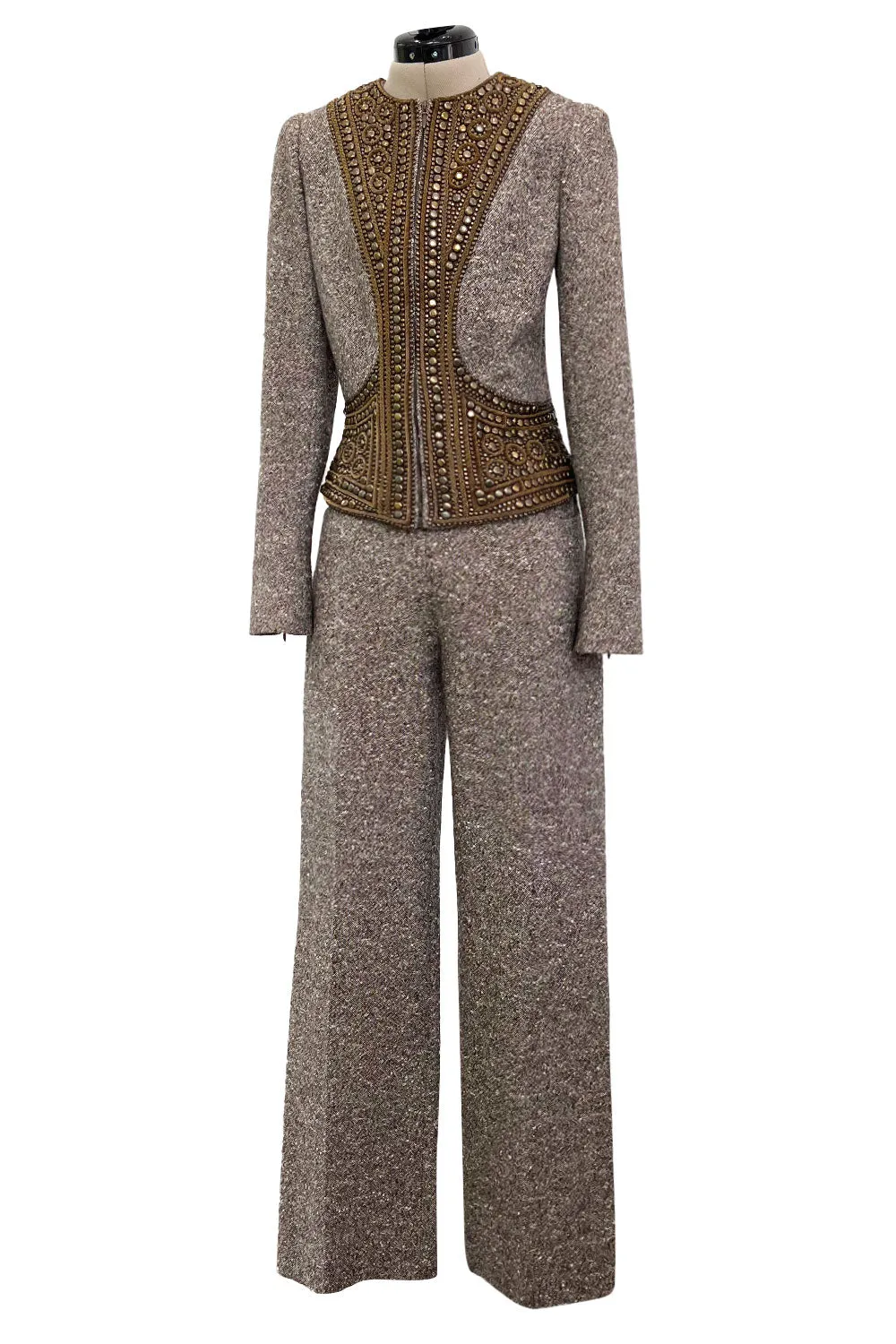 Documented & Rare Fall 2004 Alexander McQueen Tweed Pant Suit w Elaborately Embellished Jacket