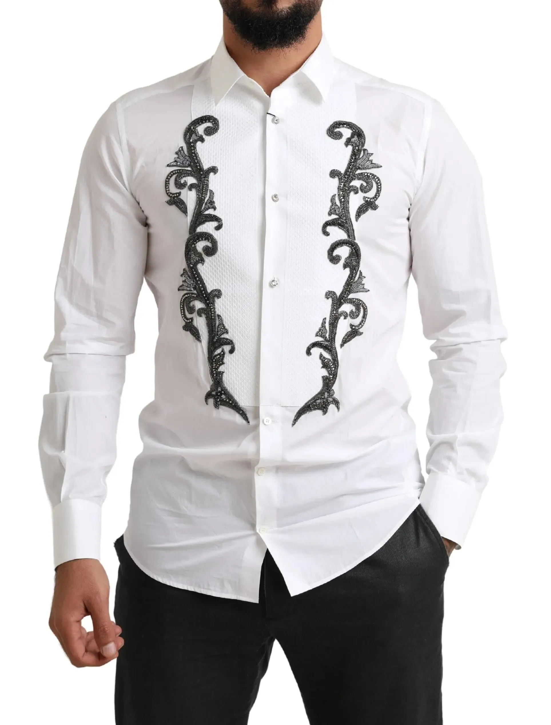 Dolce & Gabbana Italian Designer Slim Fit Tuxedo Shirt