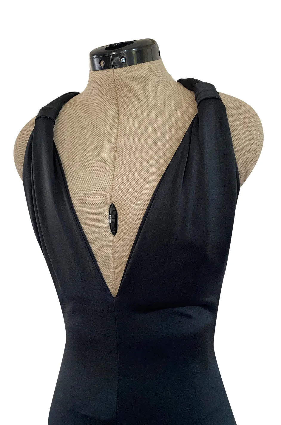 Early 1980s Giorgio Sant' Angelo Black Plunge Jersey Jumpsuit w Balloon Bottoms & Bare Back