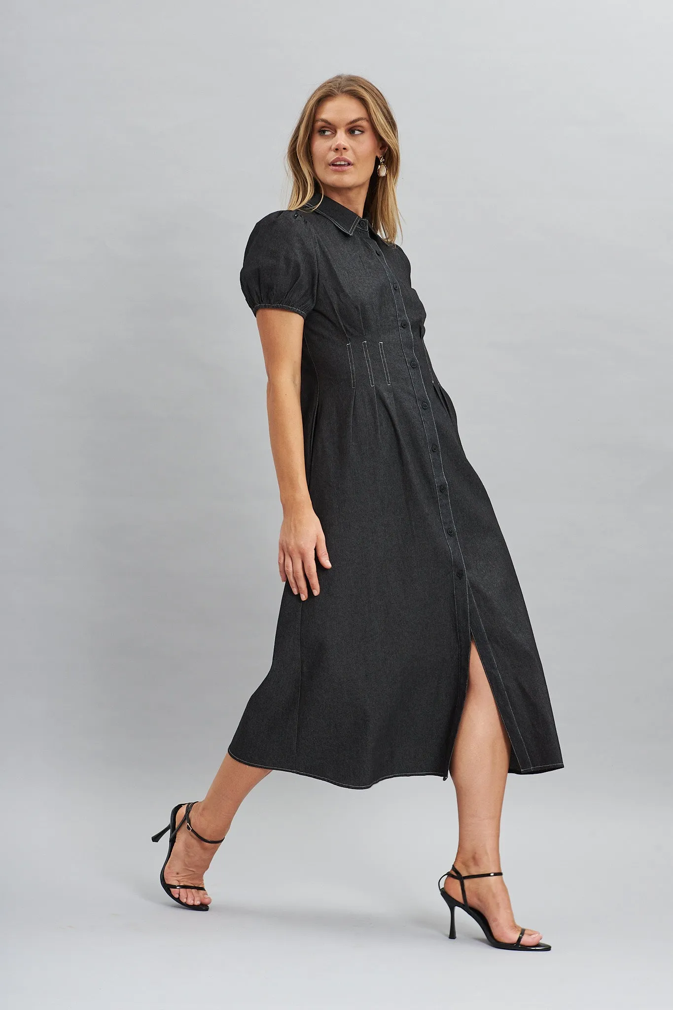 Elite Midi Shirt Dress In Black