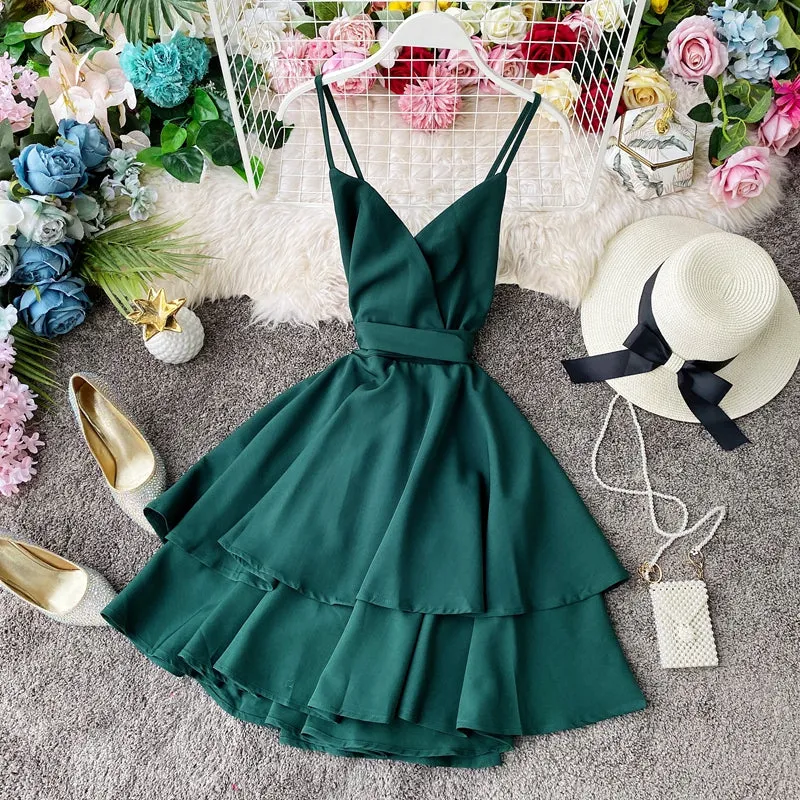 Fairy Backless Crossed Strap Ruffled Dress