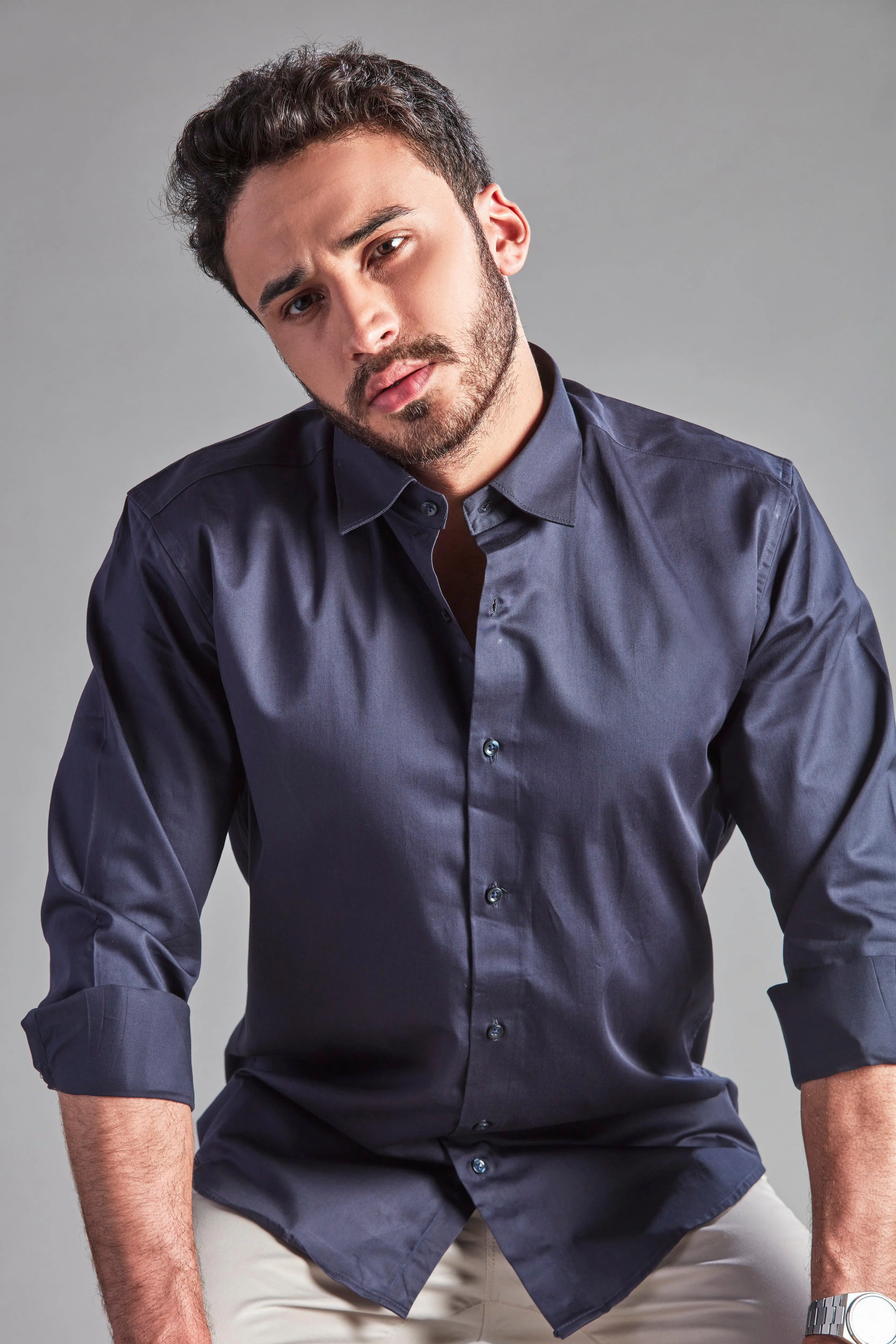 FlexEase Tencel Cotton Shirt in Navy