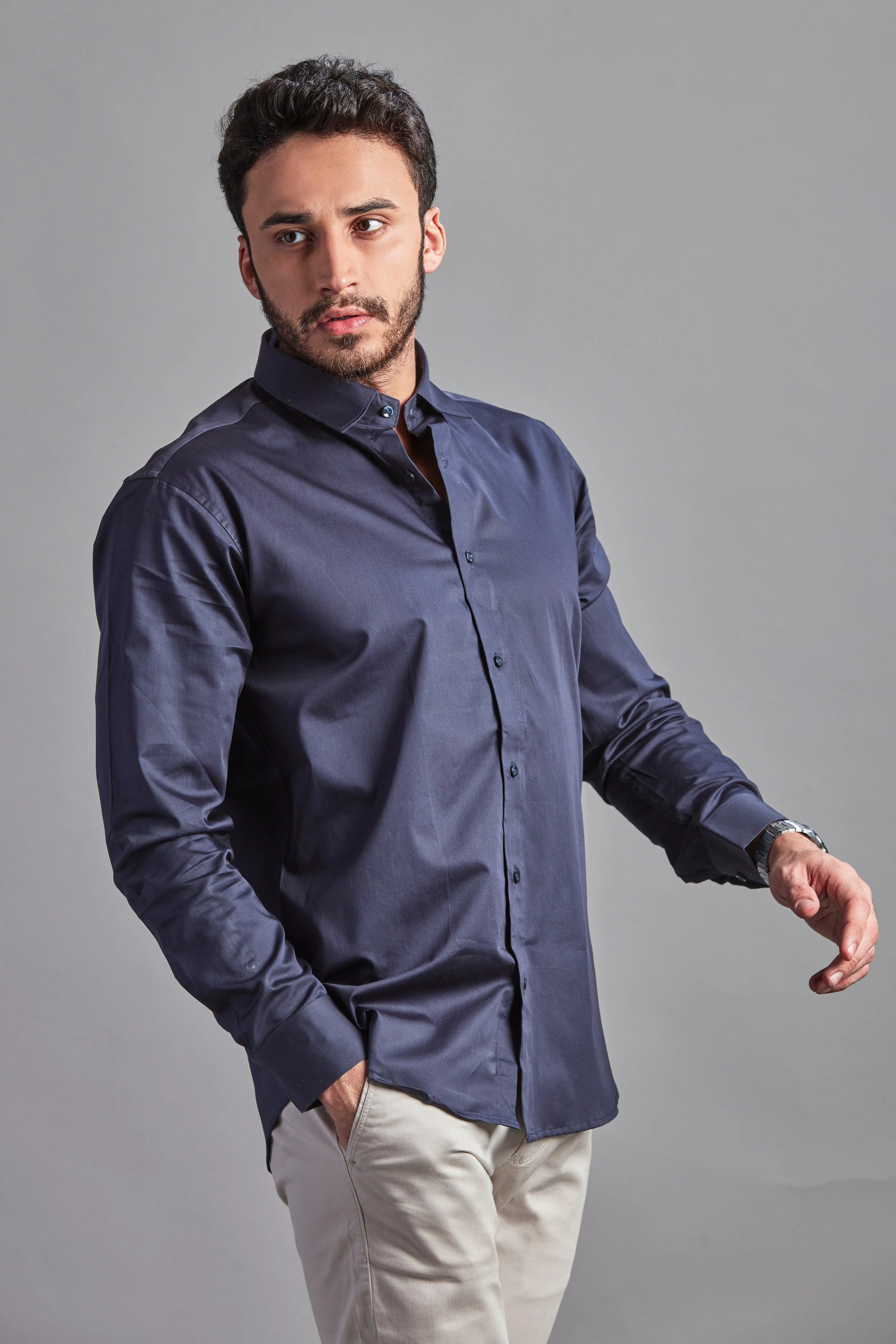 FlexEase Tencel Cotton Shirt in Navy