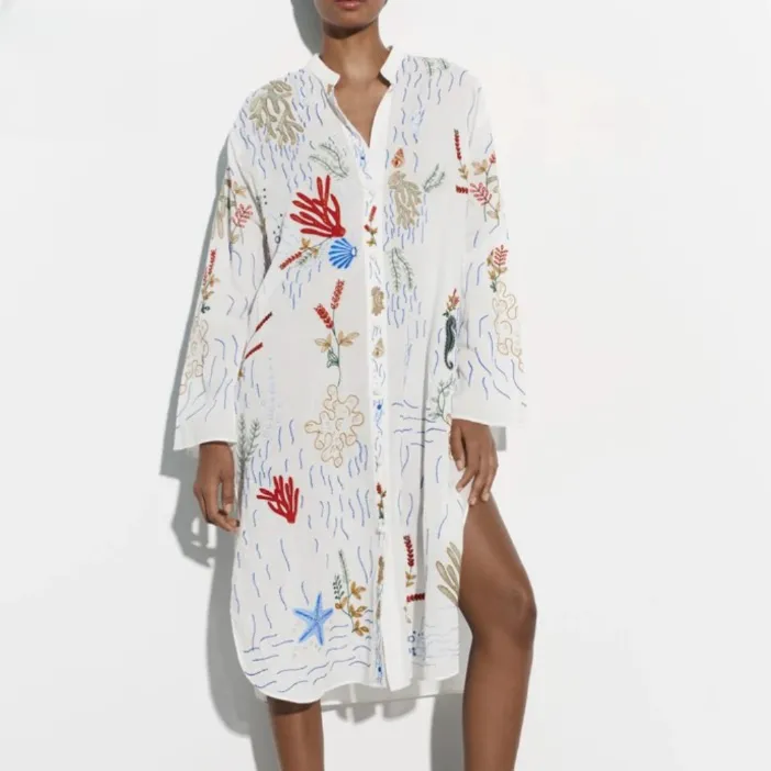 Freyja Bohemian Embroidery Shirt Dress