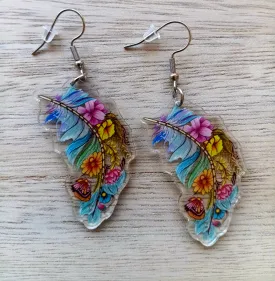 Gorgeous Bohemian Floral Feather Earrings