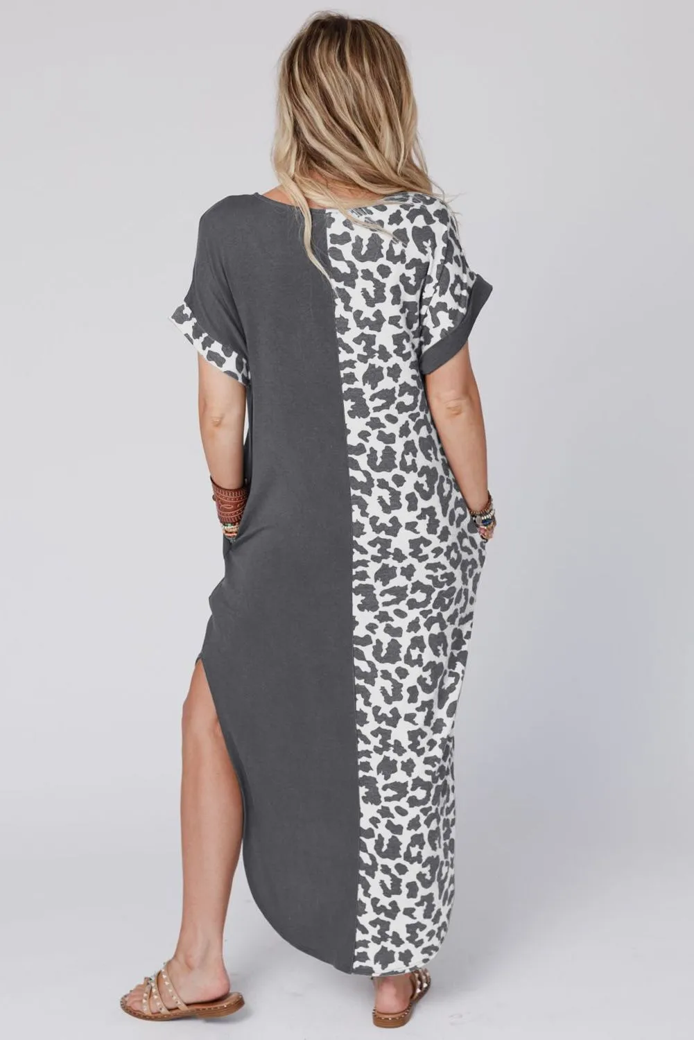 Gray Leopard T-shirt Dress