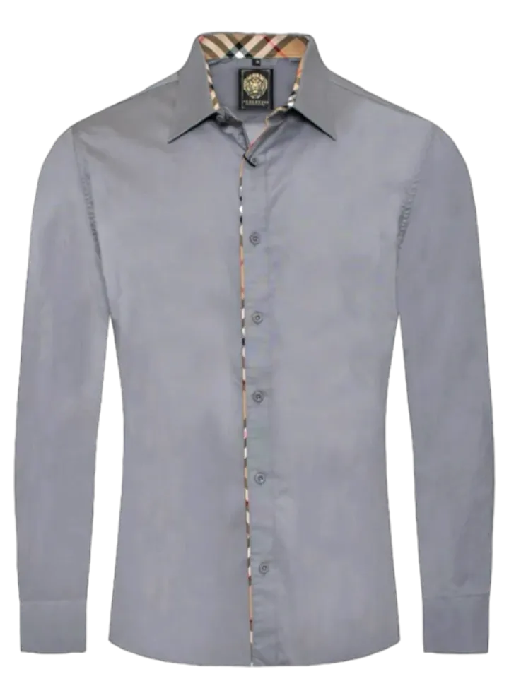 Grey Men's Casual Plaid Button Down Shirt Long Sleeves Regular-Fit Style No-1877