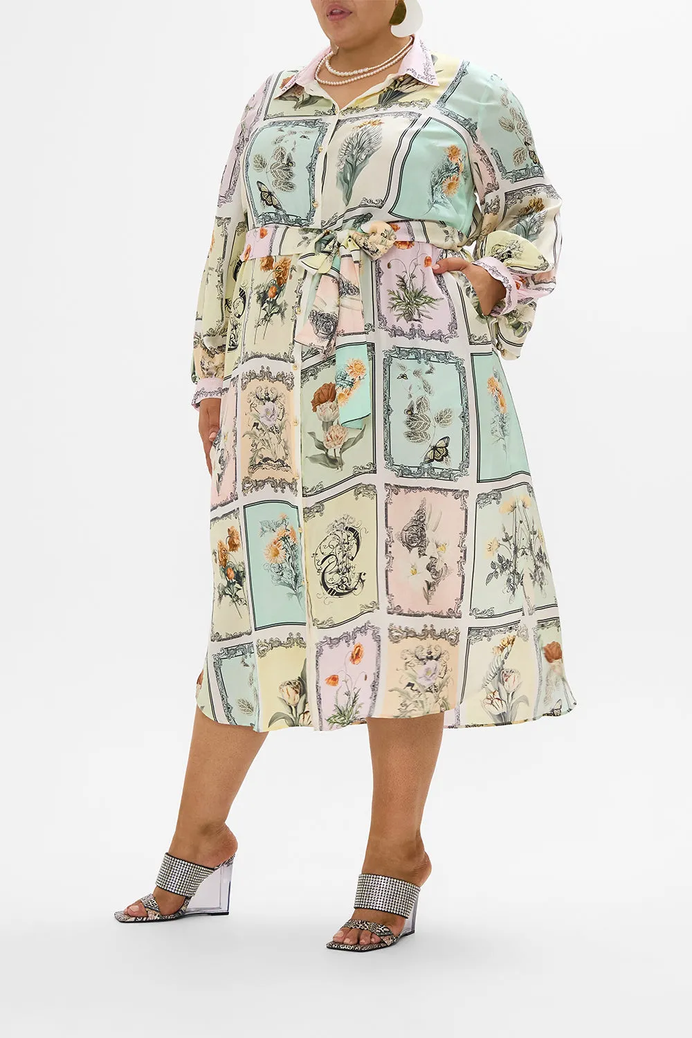 HIGH LOW MIDI SHIRT DRESS LONG LIVE LETTERPRESS