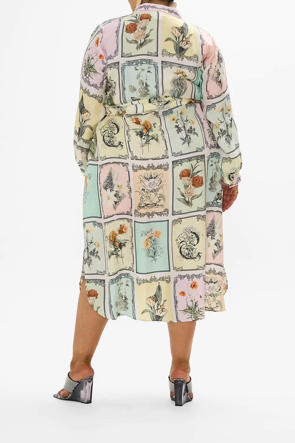 HIGH LOW MIDI SHIRT DRESS LONG LIVE LETTERPRESS