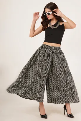 High-Waist Flared Palazzo with Geometric Print for Women