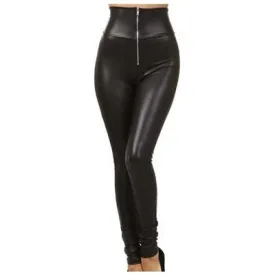 High Waist Zipper PU Leather Pants