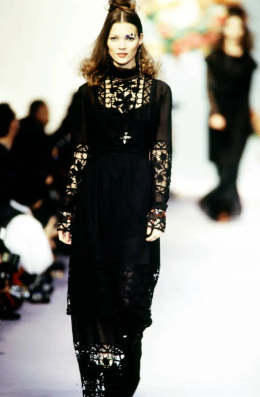 Intricate Cut Outs Fall 1993 Chloe by Karl Lagerfeld Runway Wide Legged Jumpsuit w Dress Overlay