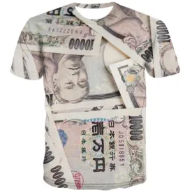 Japan Yen T shirts Men Japan T-shirts Graphic Money T-shirts 3d Harajuku Tshirt Printed Abstract Tshirts Casual Short Sleeve