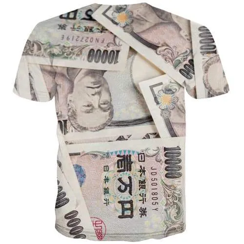 Japan Yen T shirts Men Japan T-shirts Graphic Money T-shirts 3d Harajuku Tshirt Printed Abstract Tshirts Casual Short Sleeve