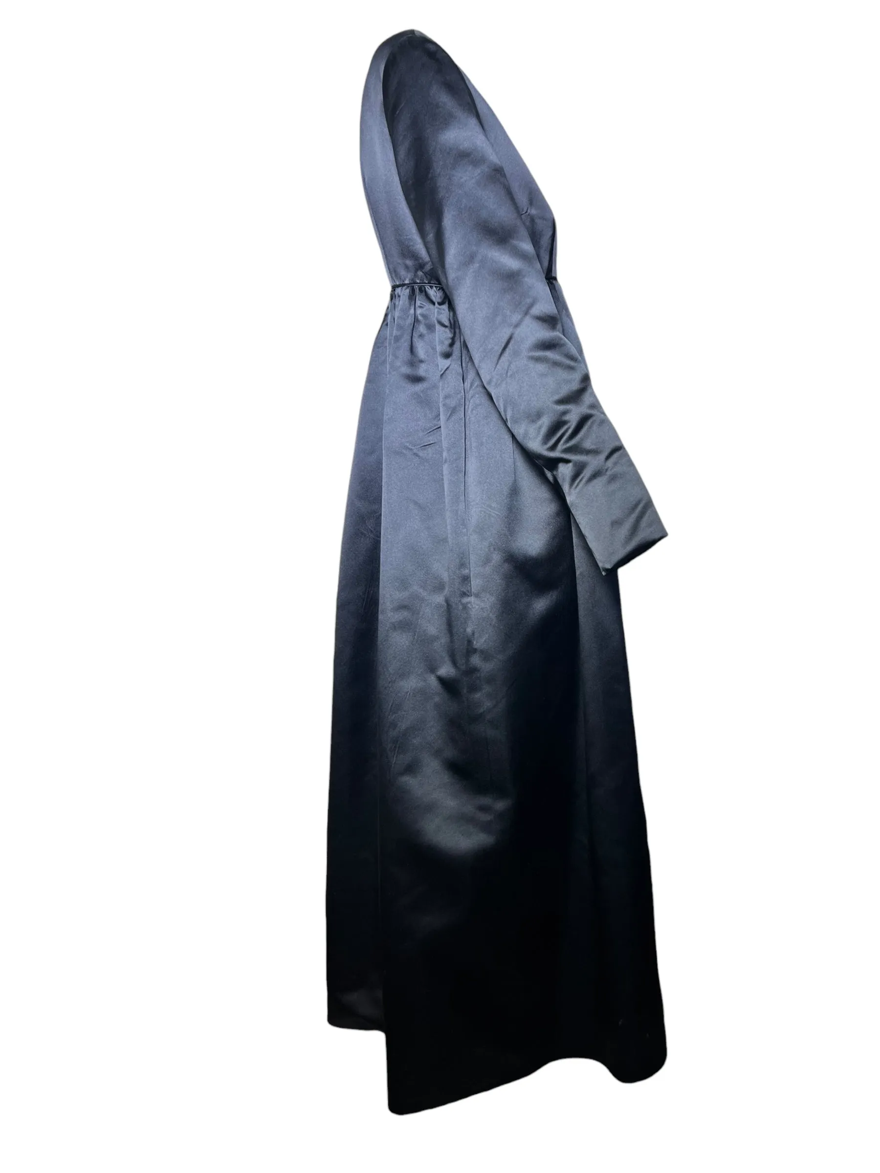 JAX 1960's Glamorous Black Satin Baby Doll Full Length Evening Coat