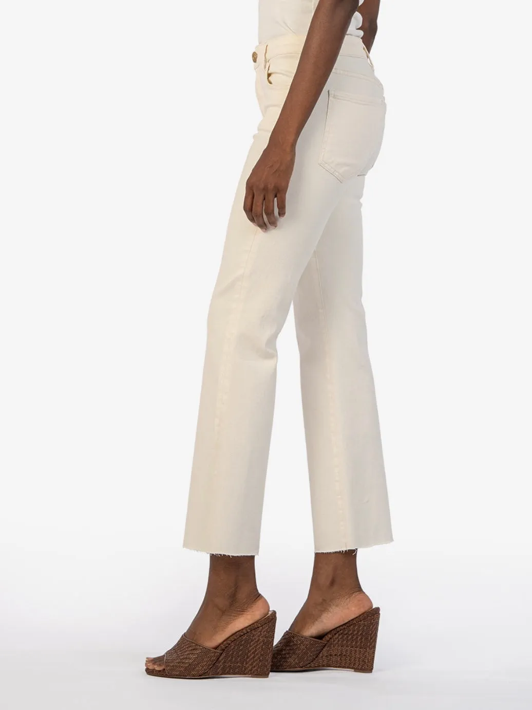 Kelsey Raw Hem High Waist Ankle Flare Jeans - Ecru