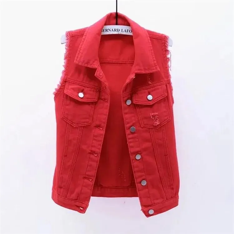 Korean Fashion Pink Denim Vests Women Casual Cowboy Sleevless Jackets Summer Jean Chalecos Mujer Oversize Short Waistcoat