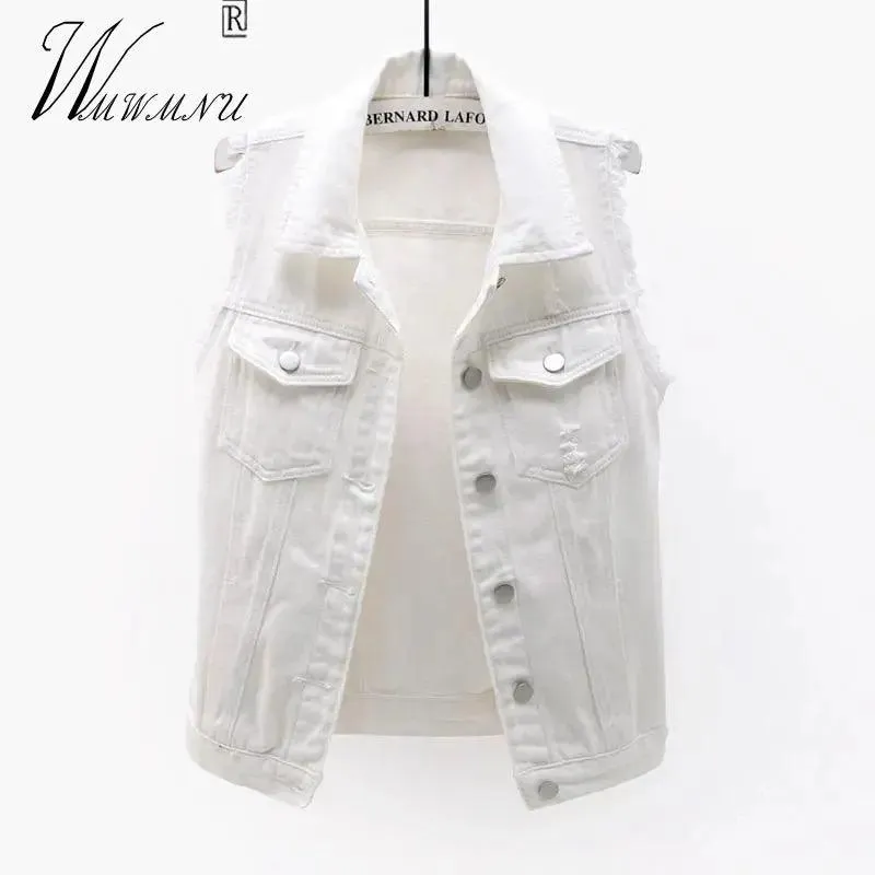 Korean Fashion Pink Denim Vests Women Casual Cowboy Sleevless Jackets Summer Jean Chalecos Mujer Oversize Short Waistcoat