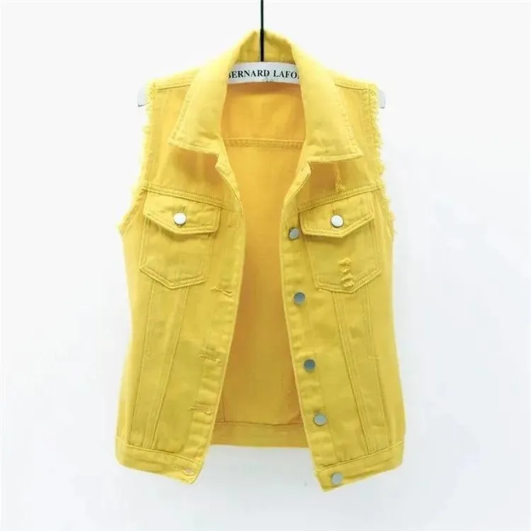 Korean Fashion Pink Denim Vests Women Casual Cowboy Sleevless Jackets Summer Jean Chalecos Mujer Oversize Short Waistcoat