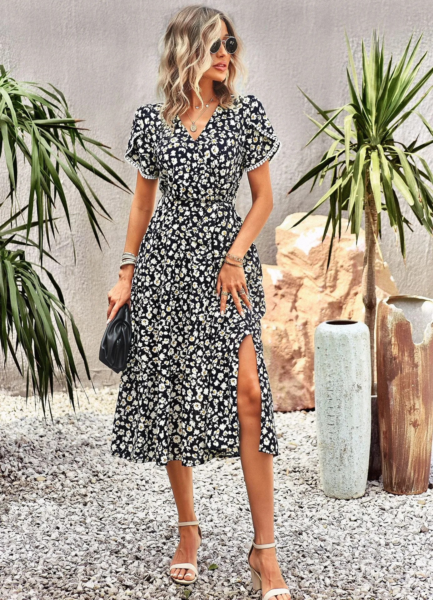 Lisa Bohemian Floral Print Summer Midi Dress