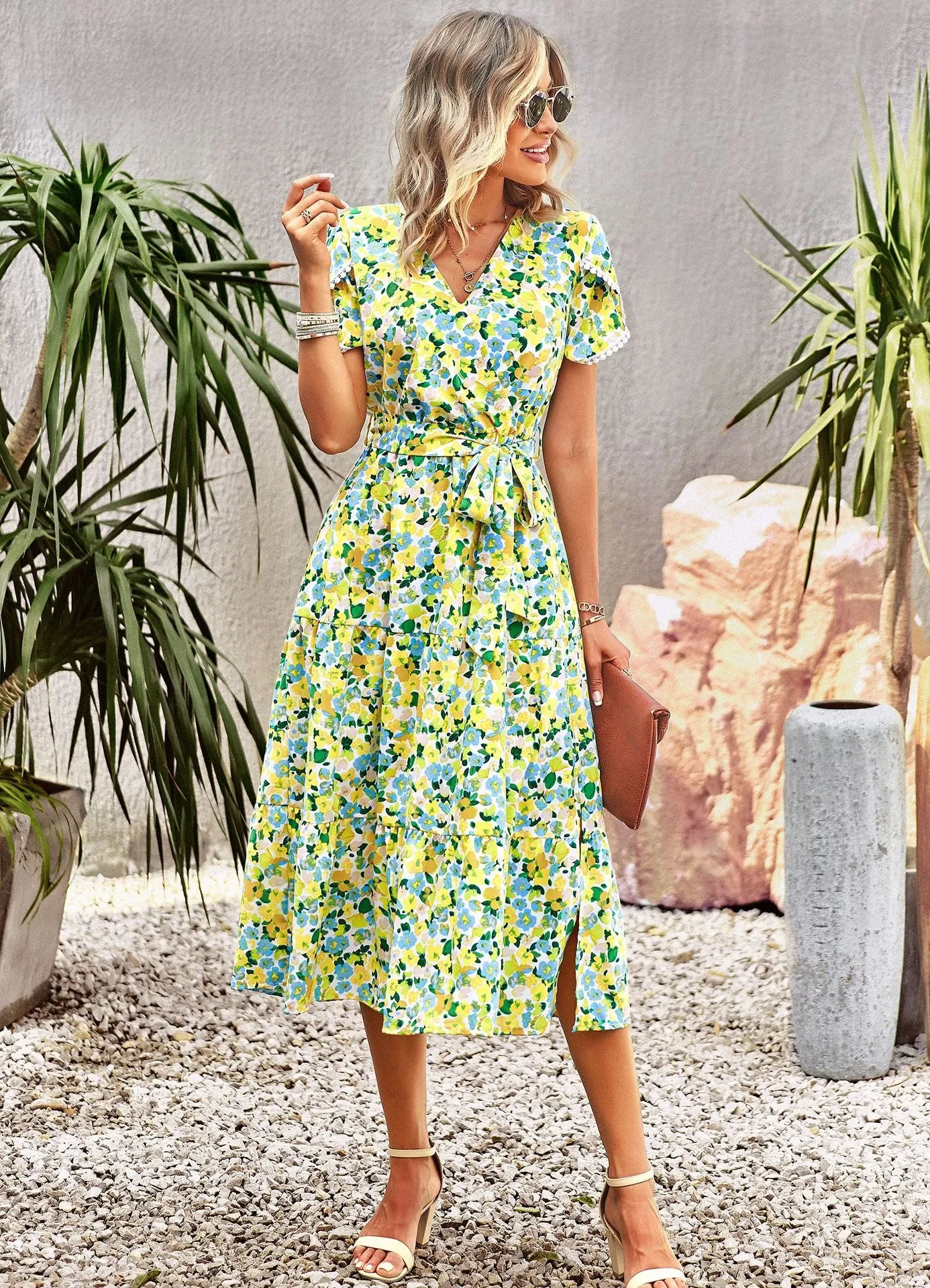 Lisa Bohemian Floral Print Summer Midi Dress