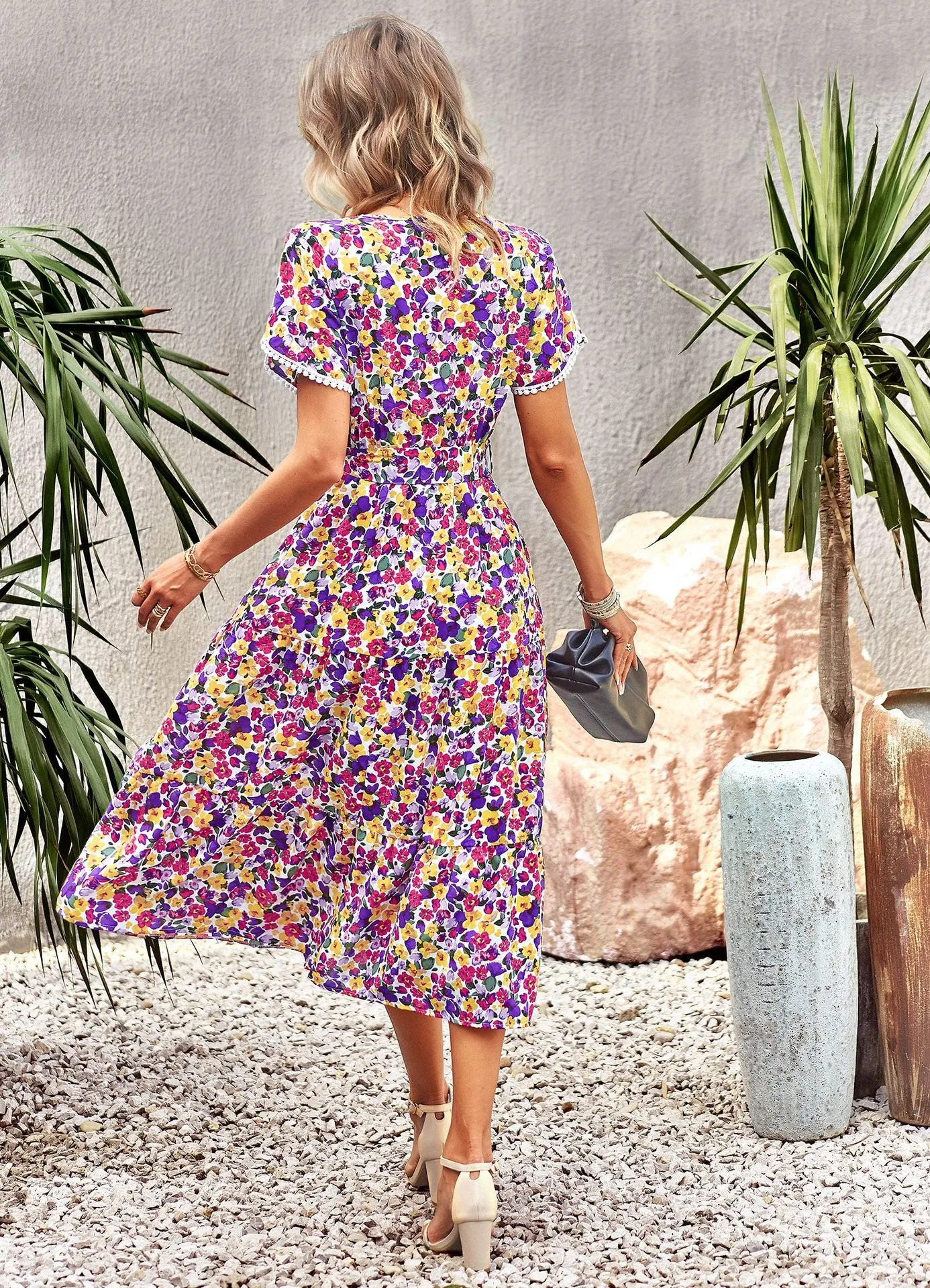 Lisa Bohemian Floral Print Summer Midi Dress