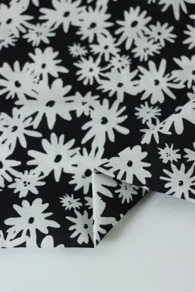 Little White Daisies on Black Hemp Tencel