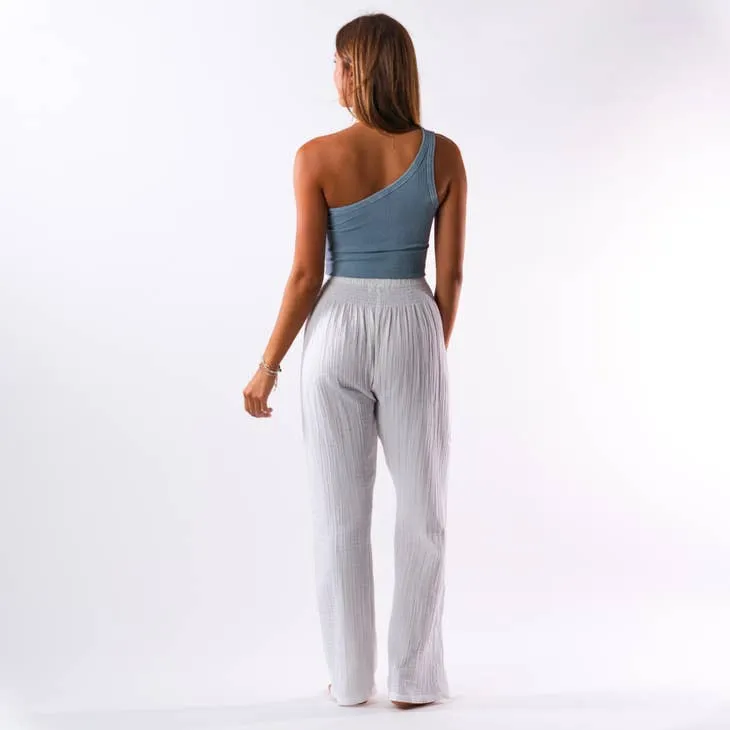 LOTUS AND LUNA WIDE LEG COTTON PANTS WHITE