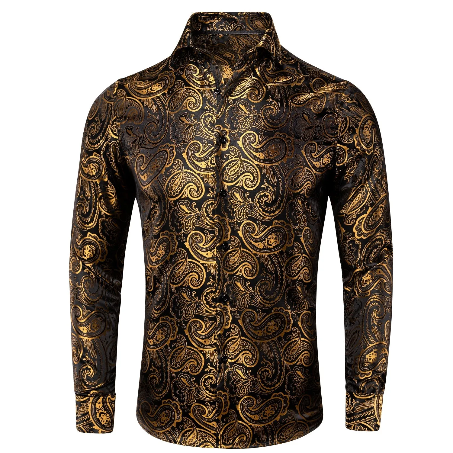 Luxury Gold and Black Silk Dress Shirt