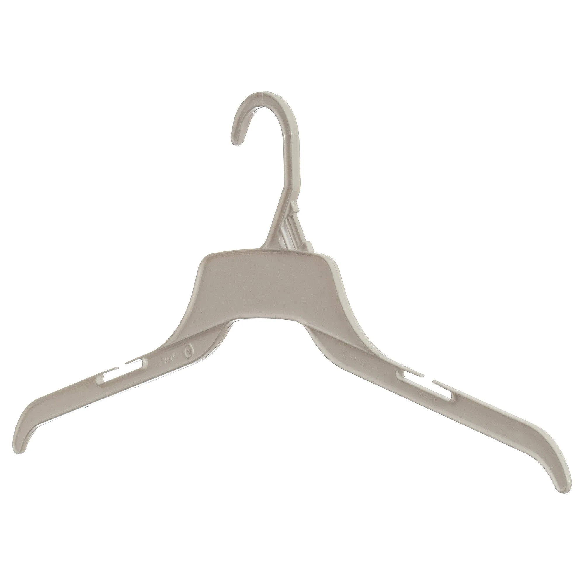 Mainetti 491, 19" White all Plastic, Shirt Top Dress Hangers, with notches for straps