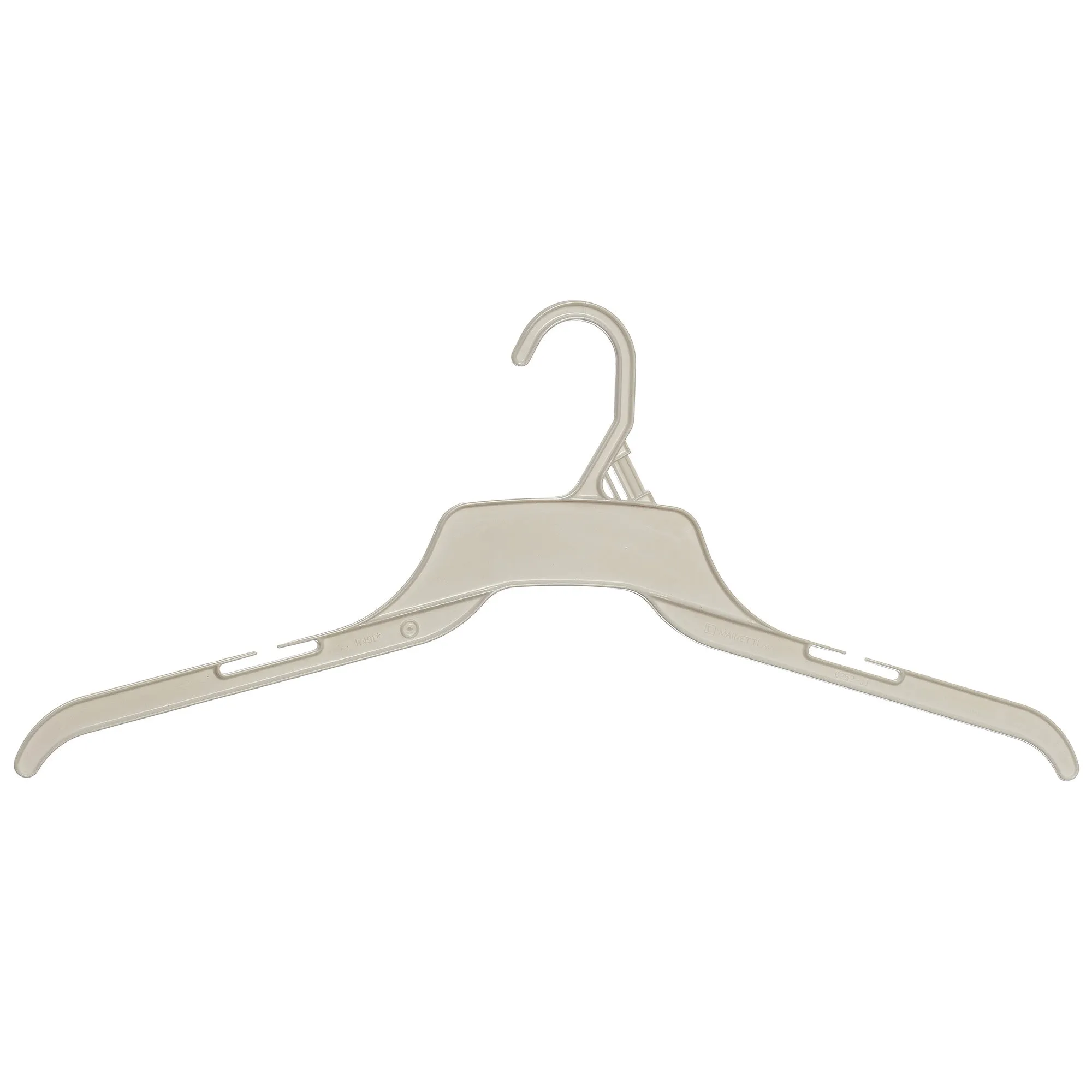 Mainetti 491, 19" White all Plastic, Shirt Top Dress Hangers, with notches for straps