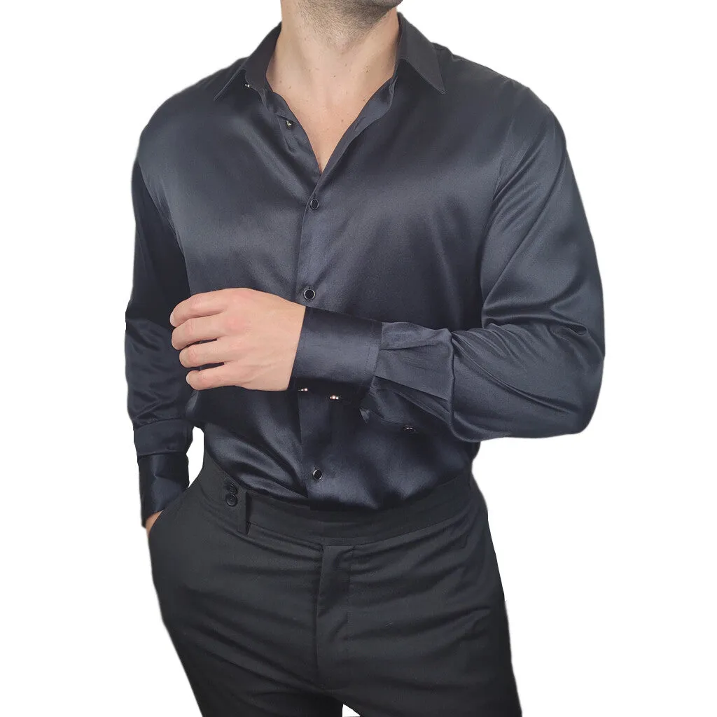 Men's Black Silk Shirt