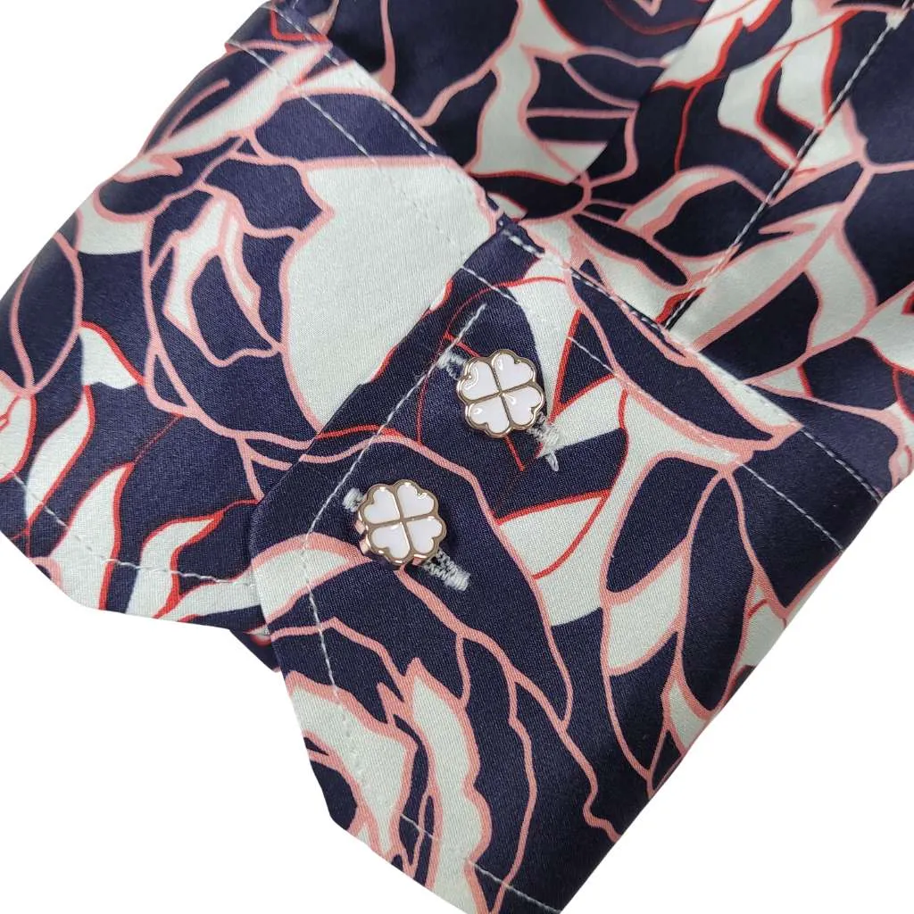 Men's Navy Rose Floral Silk Shirt