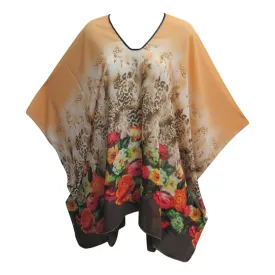 Missy Plus Floral Leopard Chiffon Fashion Caftan Poncho Blouse