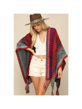 Multi Striped Kimono Poncho