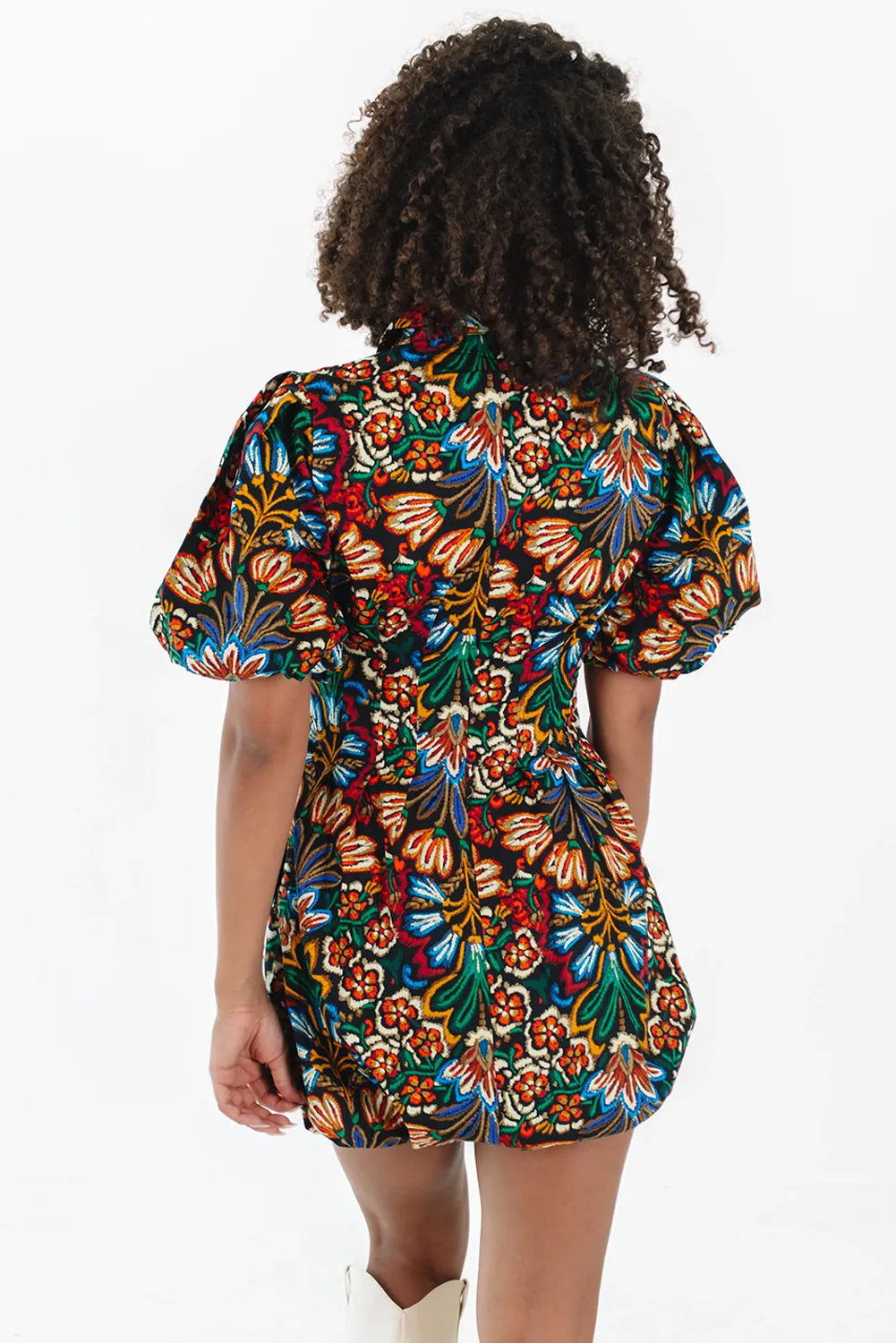 Multicolour Bohemian Floral Shirt Bubble Dress