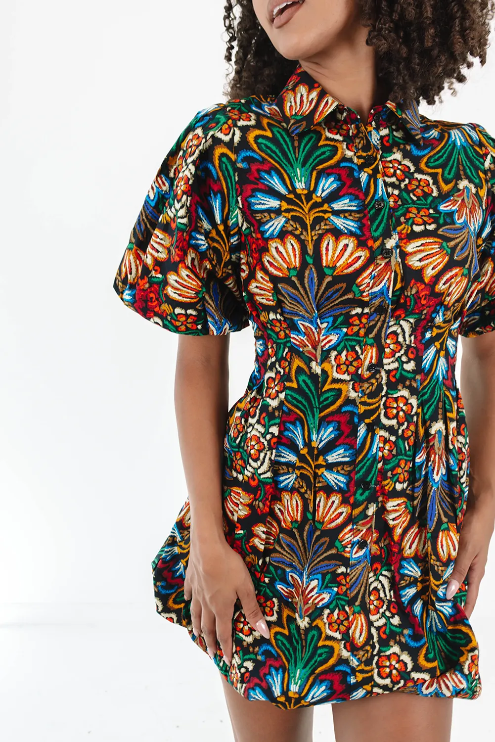 Multicolour Bohemian Floral Shirt Bubble Dress