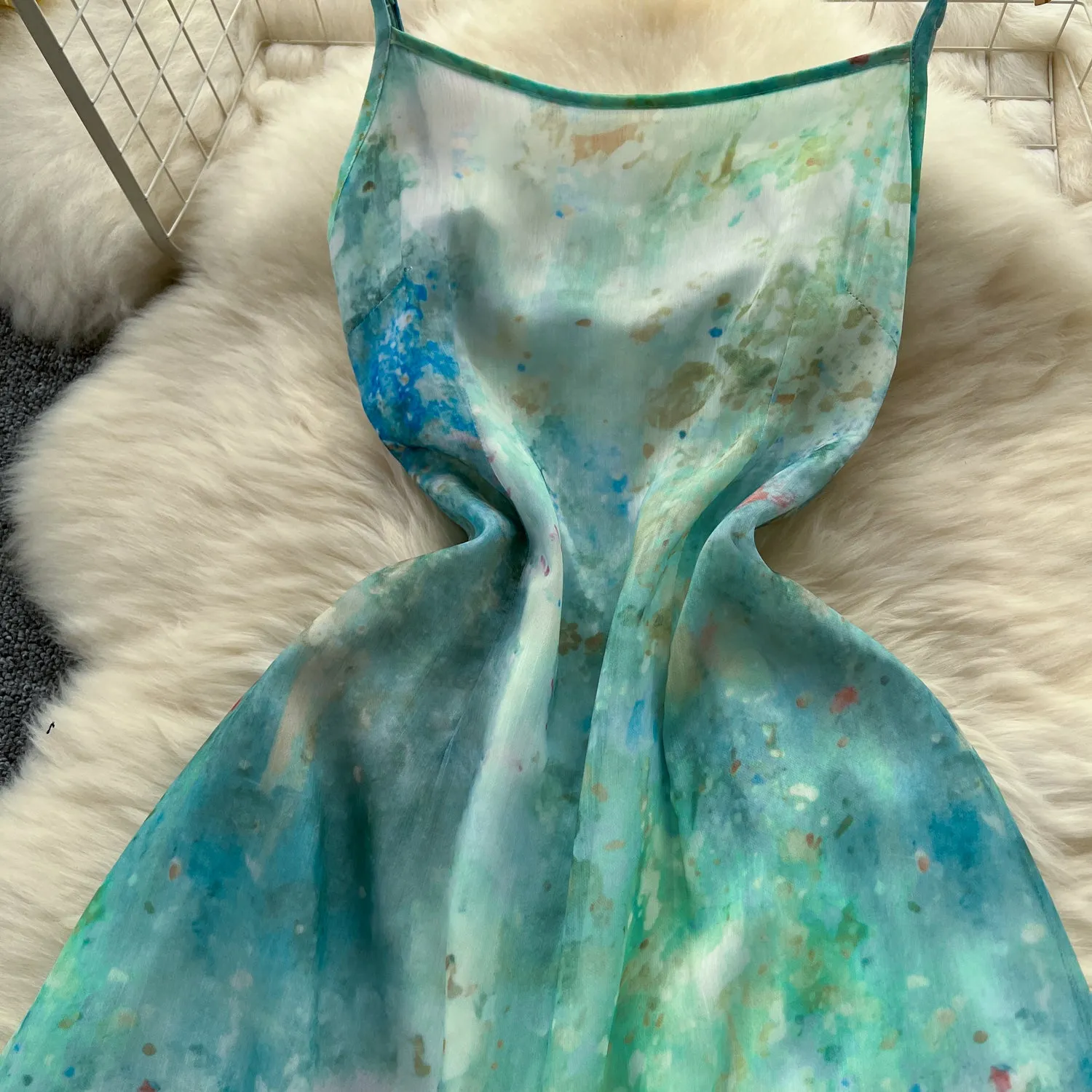 Niche Tie-dye Floral Slip Dress