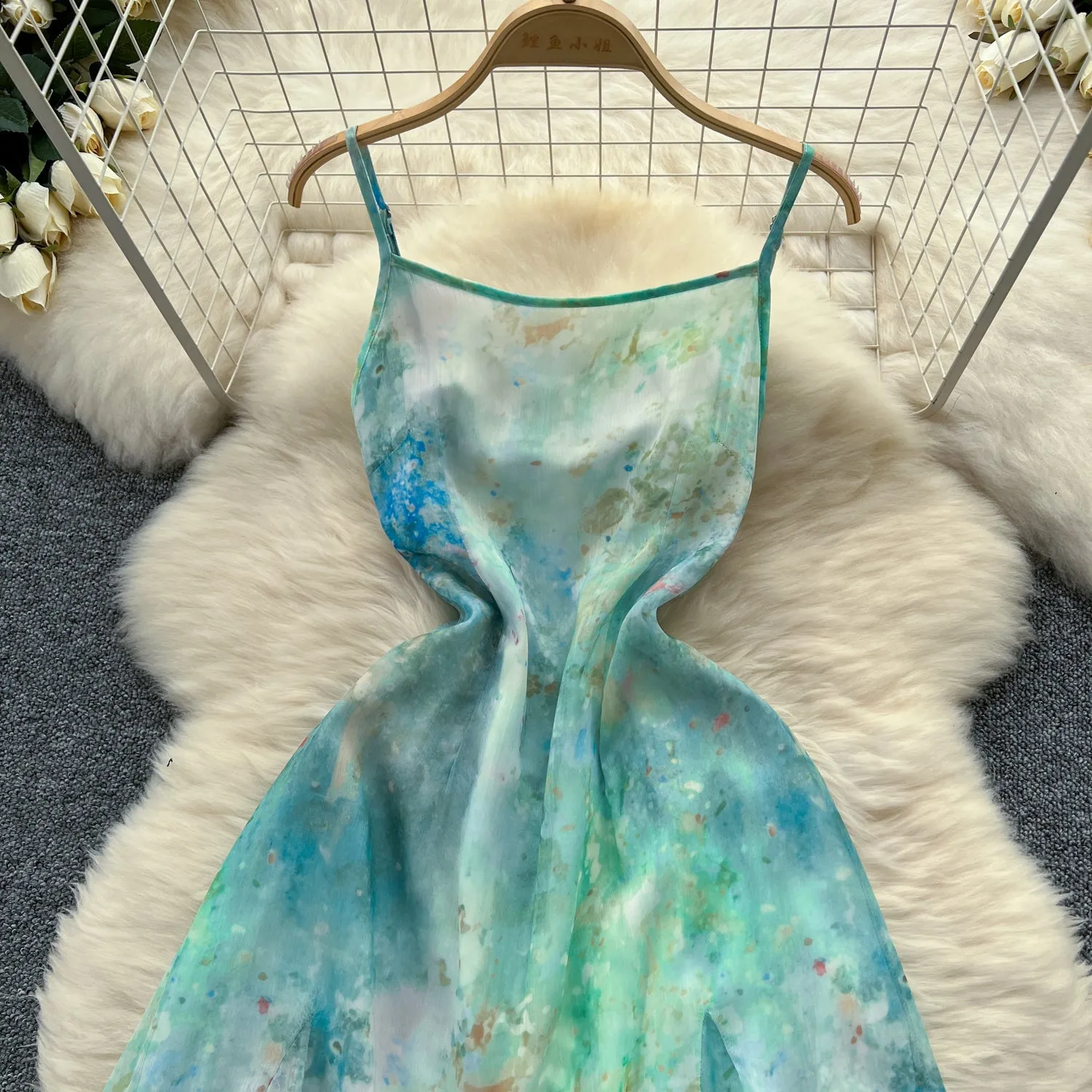 Niche Tie-dye Floral Slip Dress