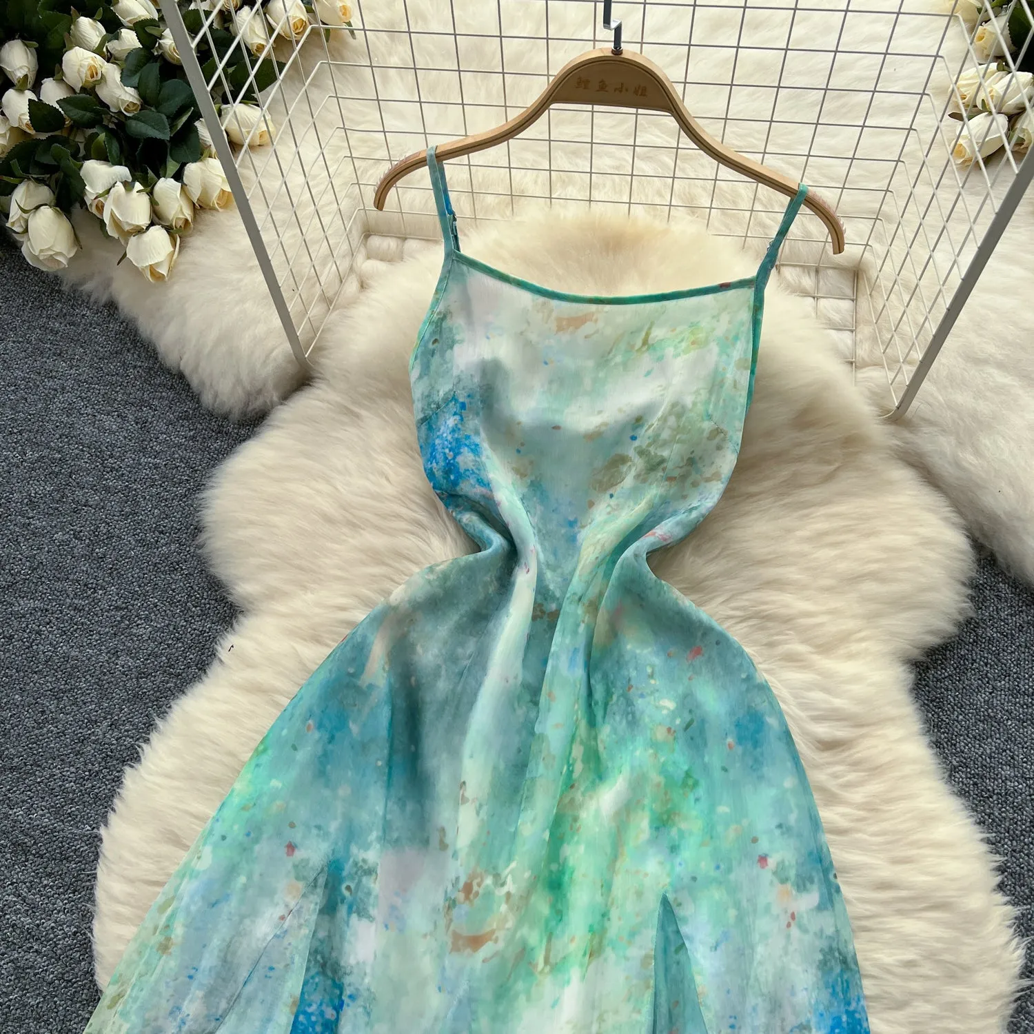 Niche Tie-dye Floral Slip Dress