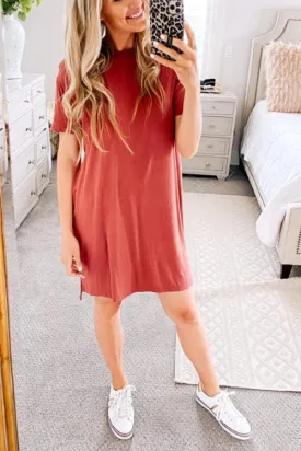 O Neck Side Slit Short Sleeve T Shirt Dress