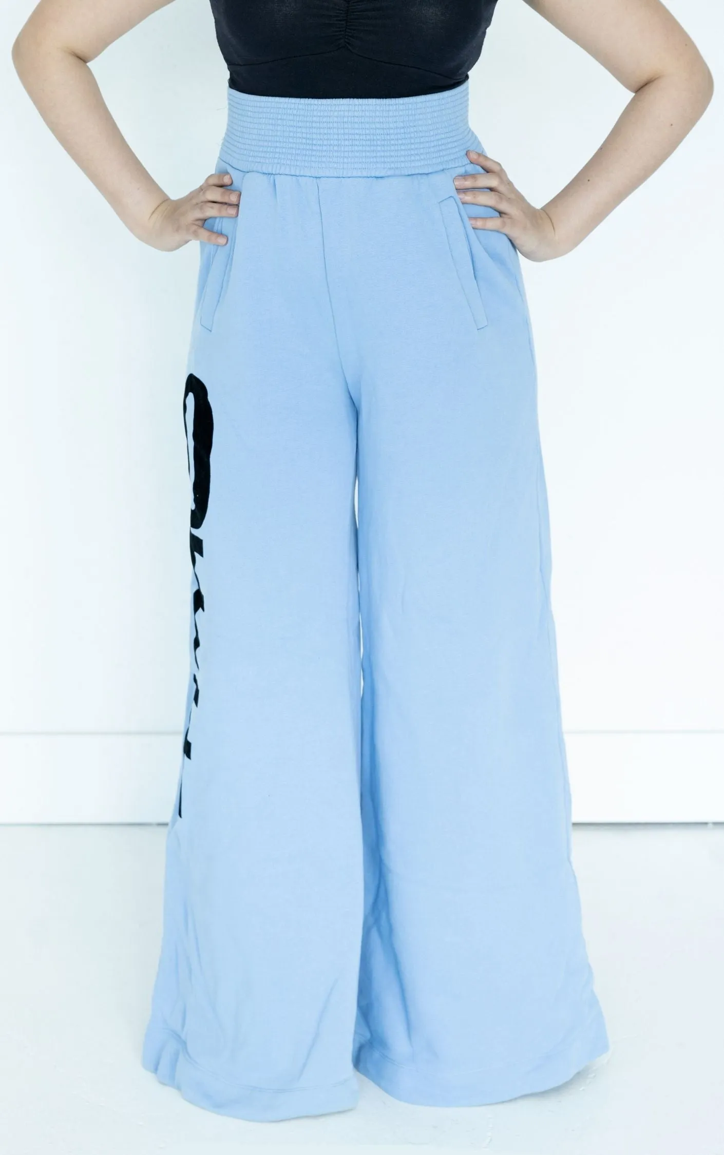 OFF-WHITE Logo Blue Wide Leg High Rise Pants