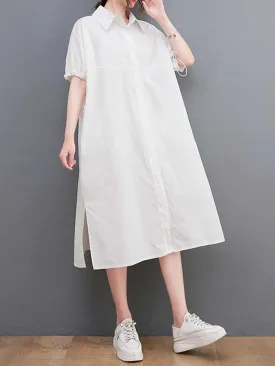 Plan Collar-Neck Cotton Shirt Dress