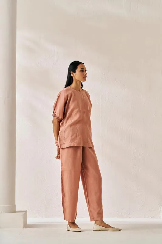 Pleated Top and Harem Pants Co-ord Set Peach