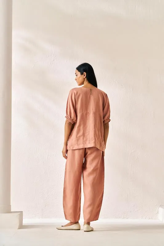 Pleated Top and Harem Pants Co-ord Set Peach