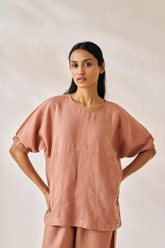 Pleated Top and Harem Pants Co-ord Set Peach