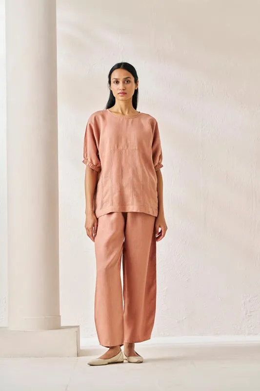 Pleated Top and Harem Pants Co-ord Set Peach