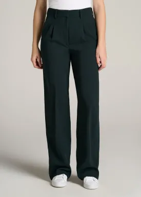 Pleated WIDE Leg Dress Pants for Tall Women in Midnight Green