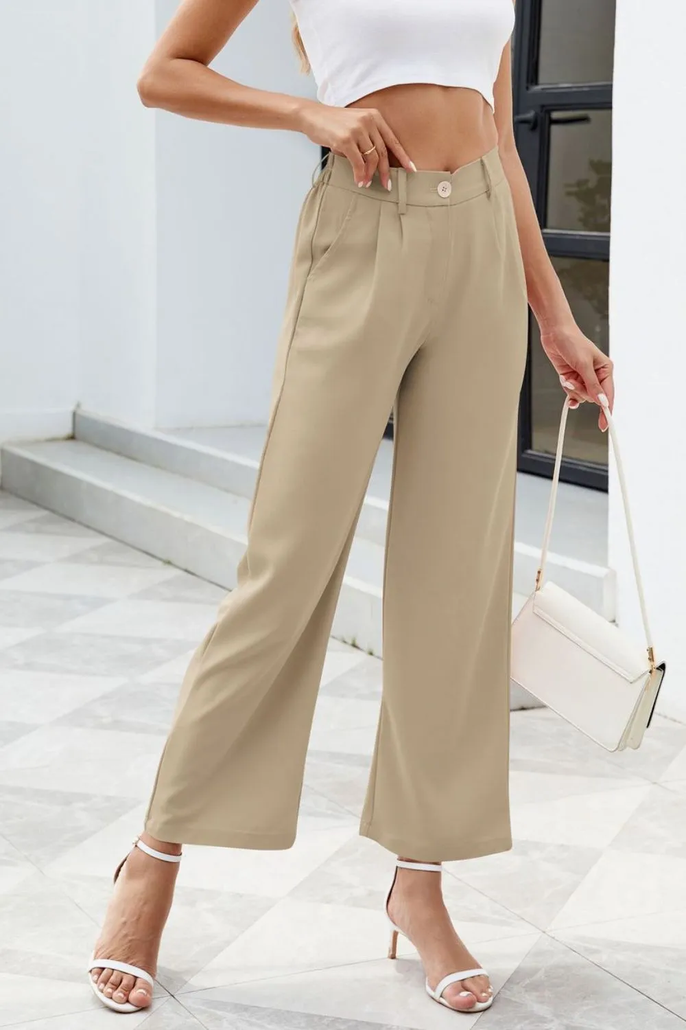 PRE-ORDER: Pocketed High Waist Wide Leg Pants