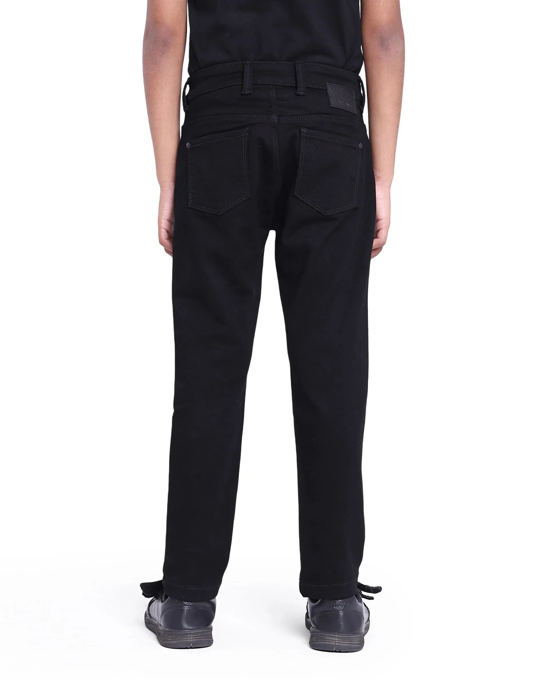 Rare Ones Kids Kino Black Cotton Poly Solid Slim Fit Denim Pant